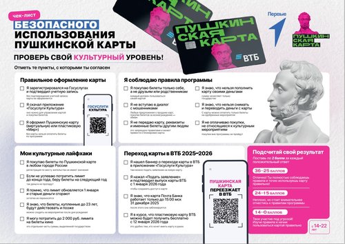 ЧЕК - ЛИСТ безопасного использования Пушкинской карты